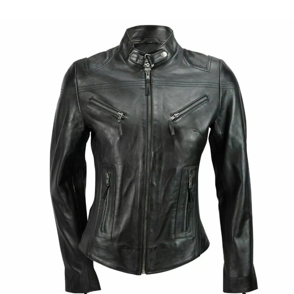 NEW Black Genuine Leather Fitted Jacket - Picture 1 of 4